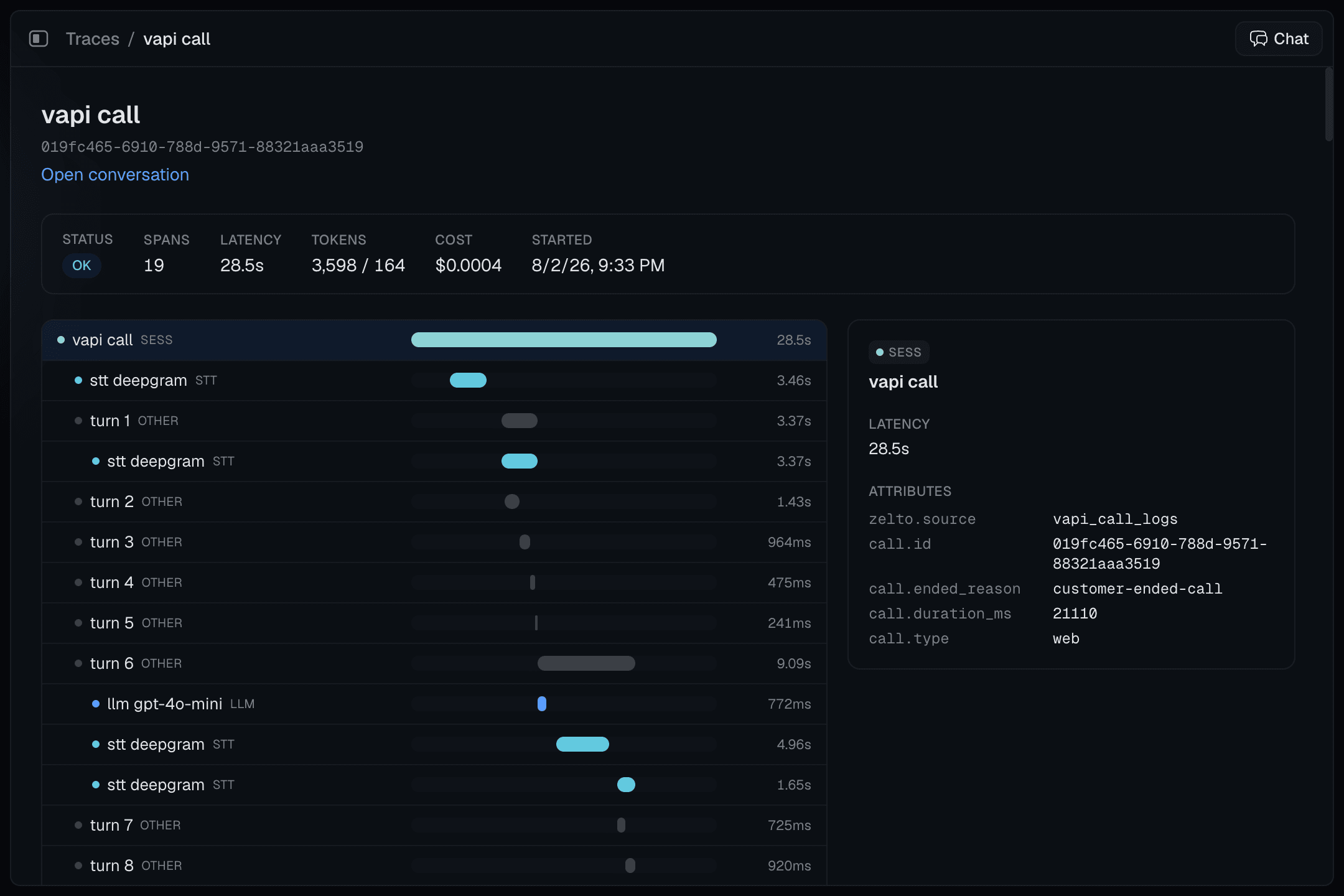 Inspect voice agent pipeline